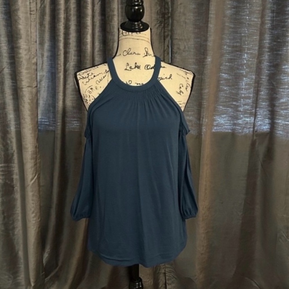 LOFT Petite Cold Shoulder Blouse | dark greem | Size SP
